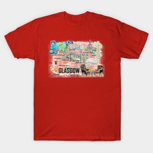 Glasgow Scotland Illustrated Travel Map With RoadsS T-Shirt